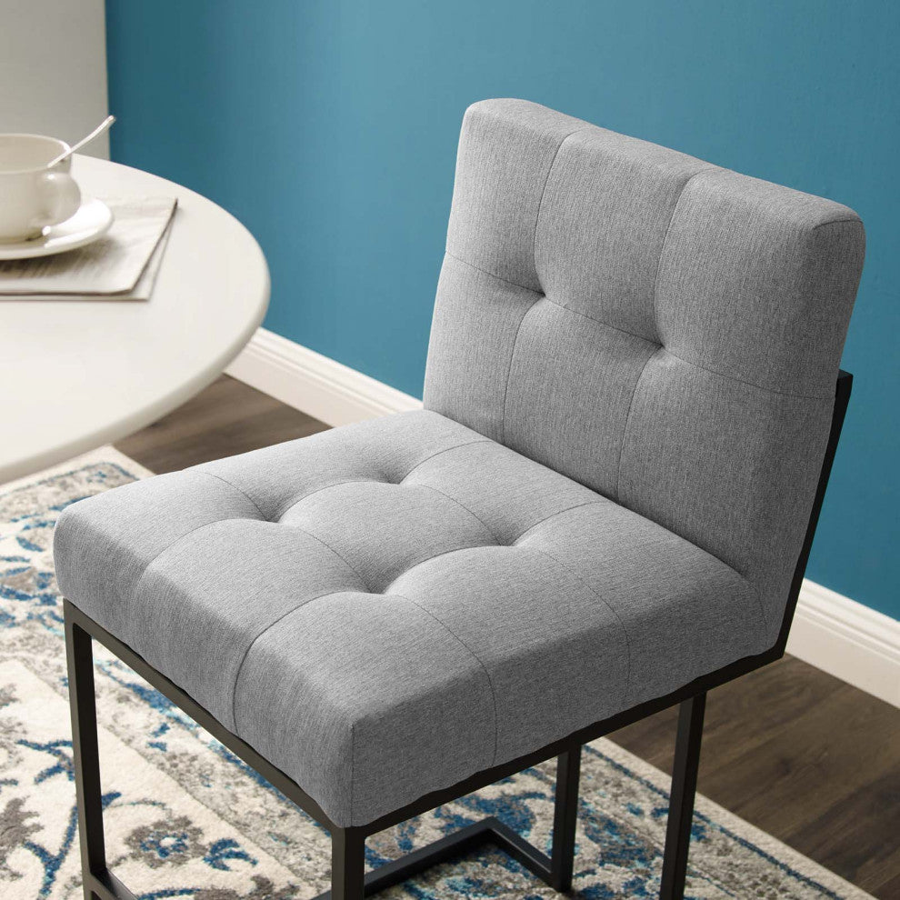 Counter Stool Chair, Fabric, Metal, Black Gray, Modern, Bar Pub Cafe Bistro