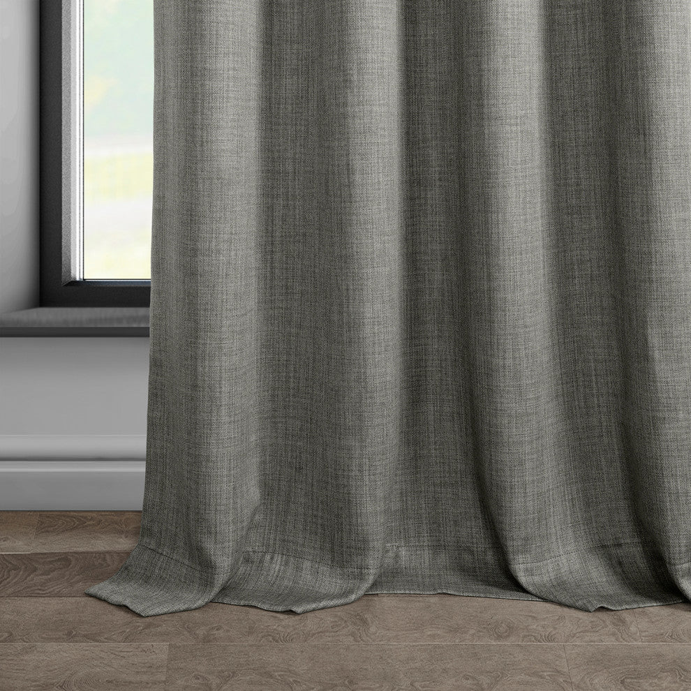 Faux Linen Grommet Room Darkening Curtain Single Panel, Blazer Grey, 50w X 96l