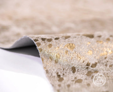 Brazilian Cowhide Rug, Metallic Gold on Off White, 6'x8'