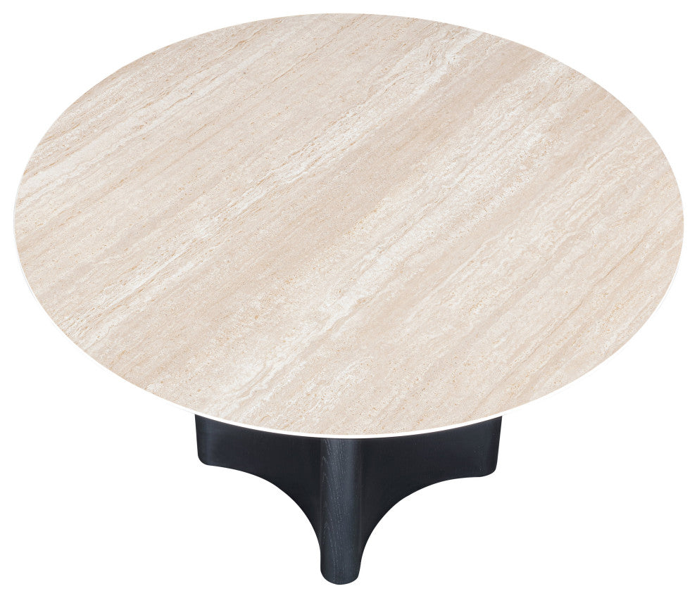 Corvina Stone And Oak Veneer Dining Table, Black, 46.5" W x 46.5" D, Round