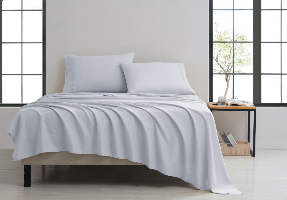 Kathy Ireland 4 Piece Brushed Microfiber Sheet Set, Light Gray, Twin