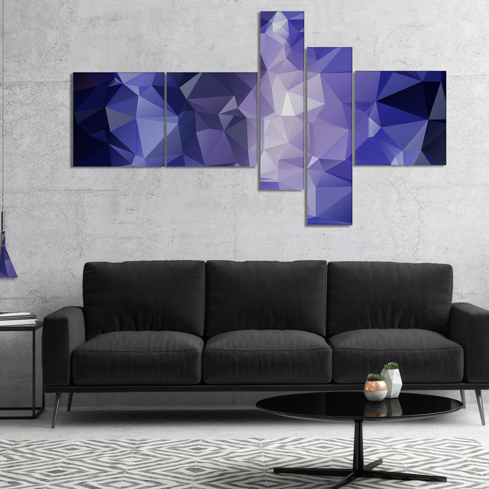 Blue Polygonal Mosaic Pattern, Abstract Canvas Art Print, 60"x32", 5 panels