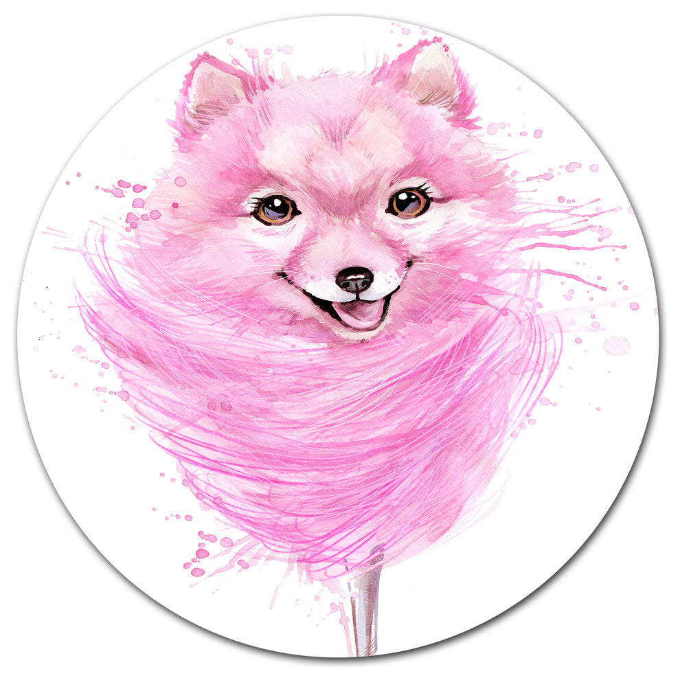 Watercolor Pink Dog Illustration, Animal Art Disc Metal Wall Art, 11"