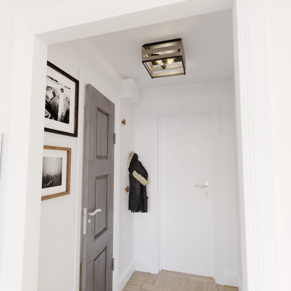 Ravenswood 13" 3 Light Flush Mount Matte Black and Burnished Maple