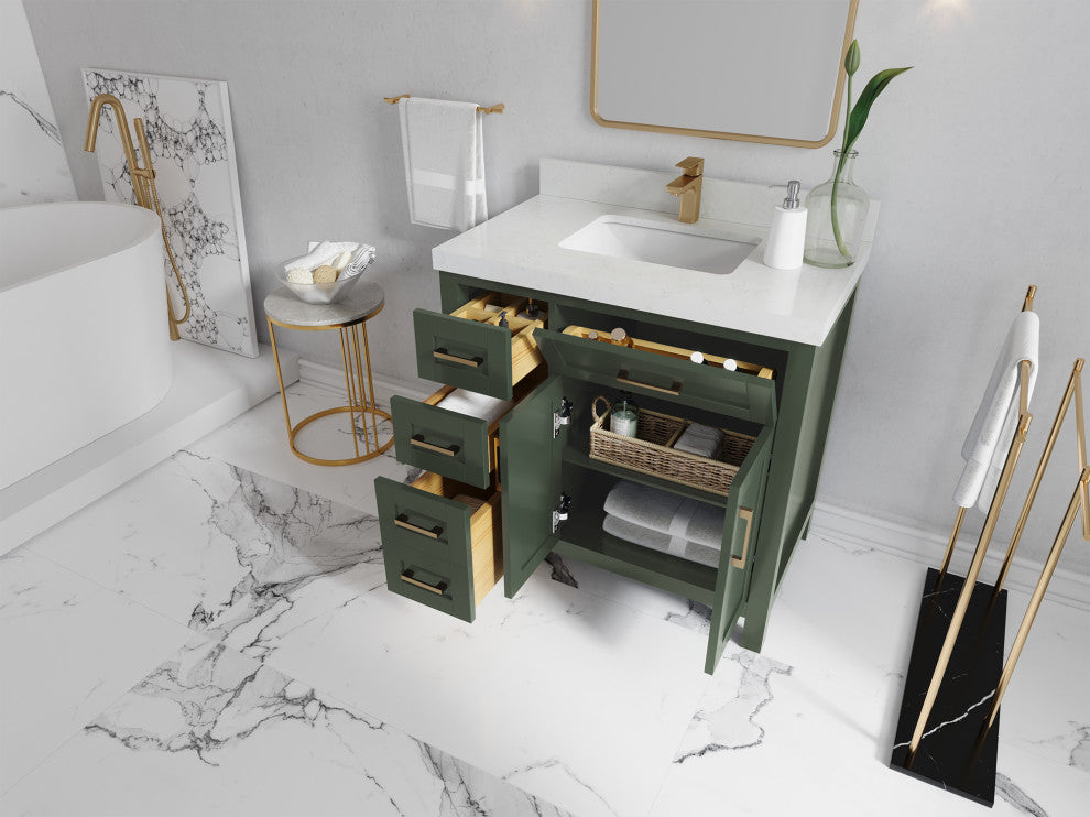 Cambridge 36 Center Sink Bath Vanity in Pewter Green 2" Calacatta Nuvo