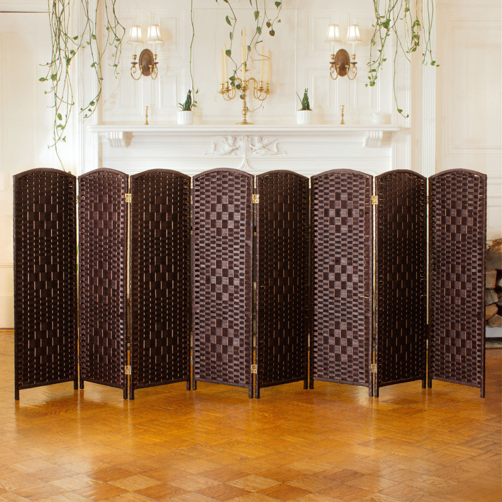 4 ft. Short Diamond Weave Fiber Room Divider Dark Mocha 8 Panel