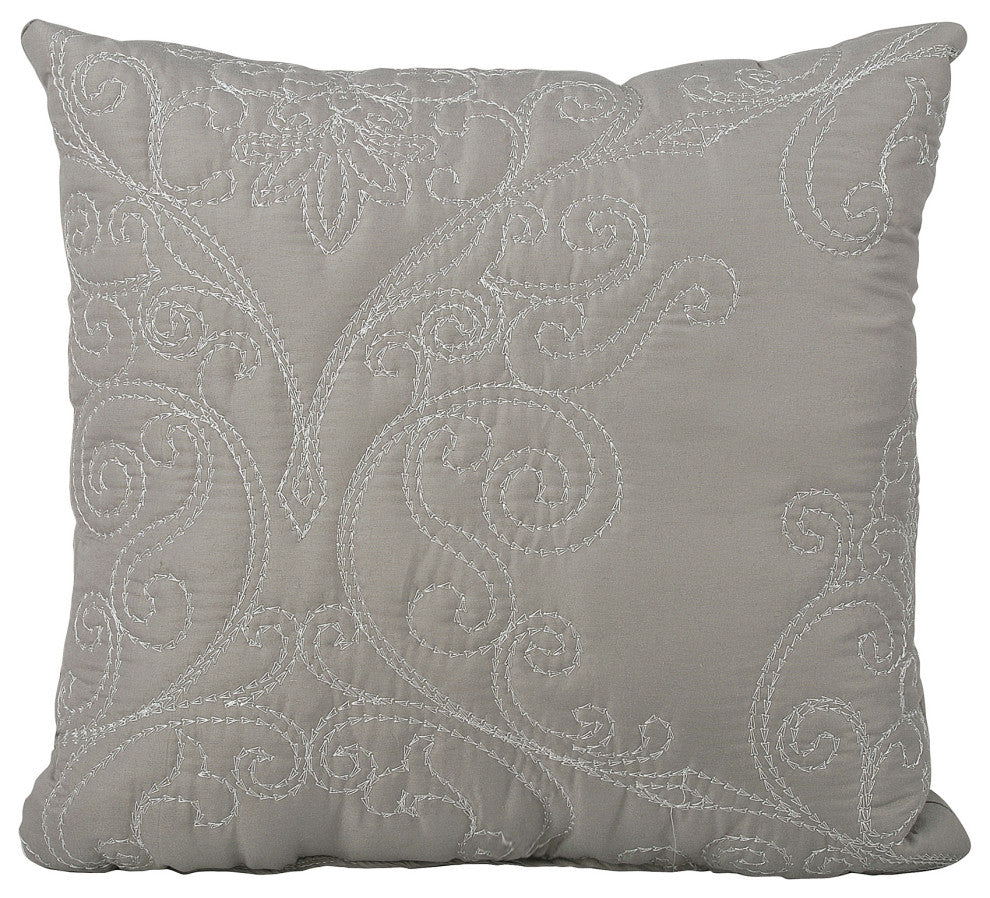Damask Embroidered Quilted 4 Piece Bed Spread Sets, Ash Gray, Queen