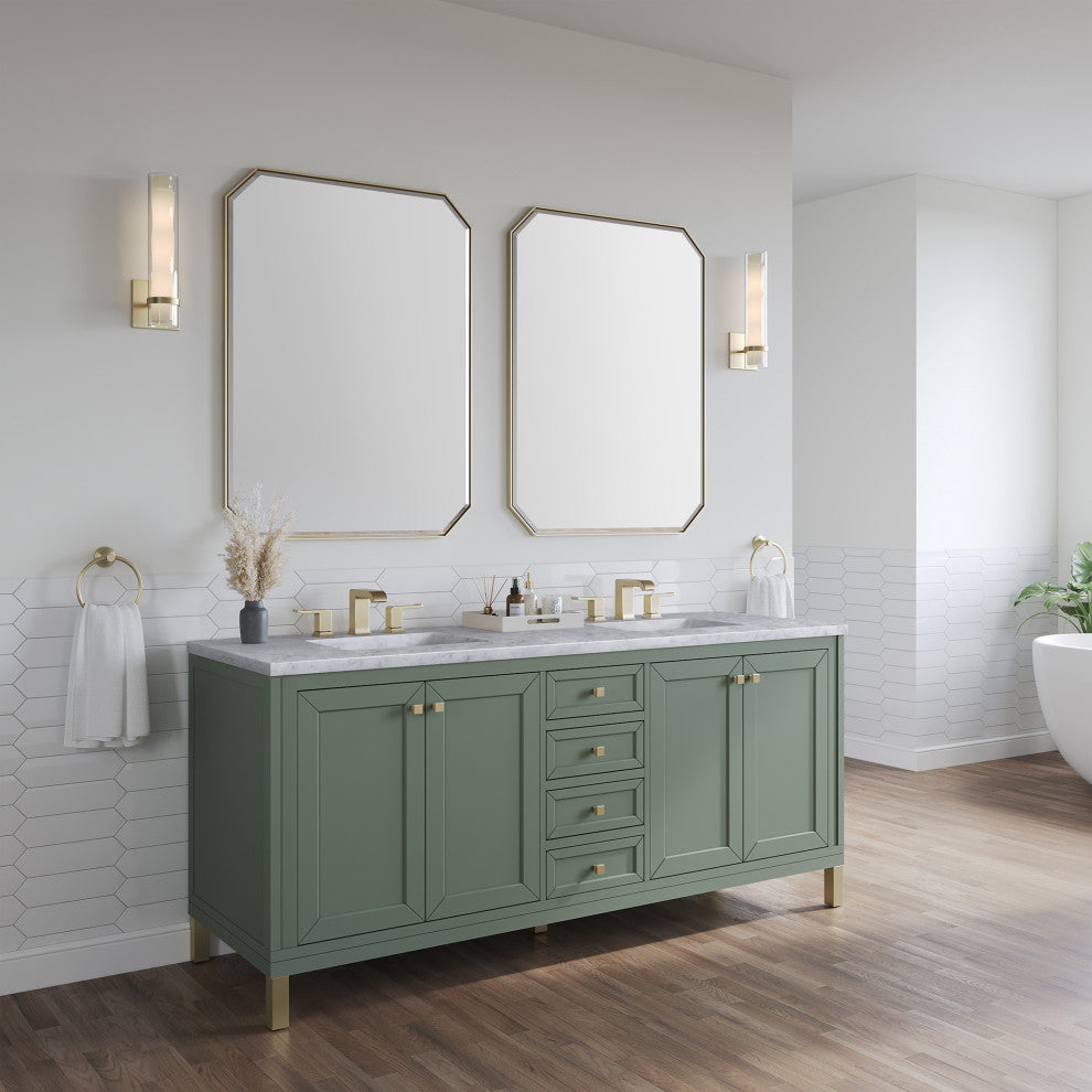 Chicago 72" Double Vanity, Smokey Celadon, Carrara Marble