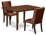 3Pc Dining Set, 1 Butterfly Leaf Table, 2 Brown Chairs, Mahogany Finish