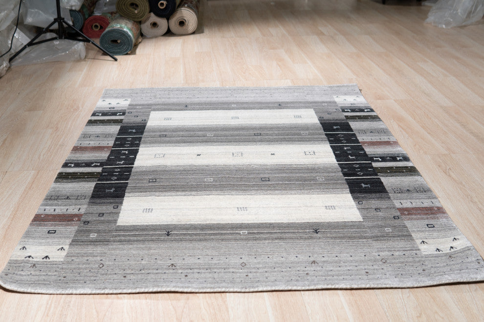 Gray Transitional Modern Gabbeh Area Rug