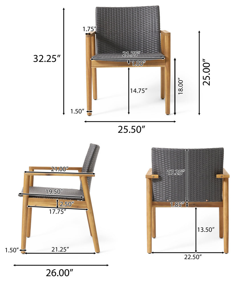 Alamosa Outdoor Wicker and Acacia Wood Club Chairs, Set of 2, Gray and Teak