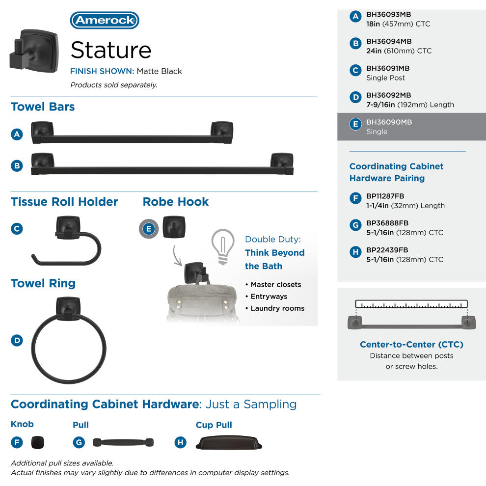 Stature Transitional Single Robe Hook, Matte Black
