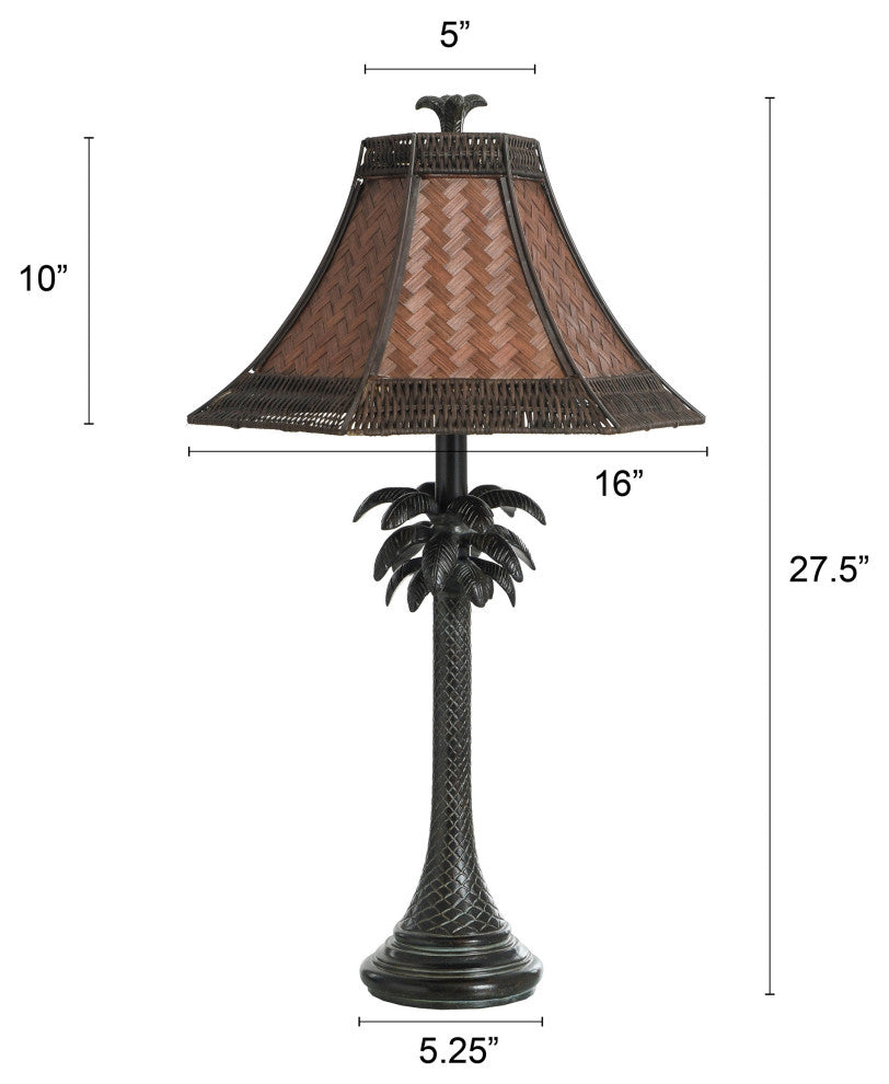 French Verdi Table Lamp-Dark Brown Finish-Brown Woven Rattan Shade