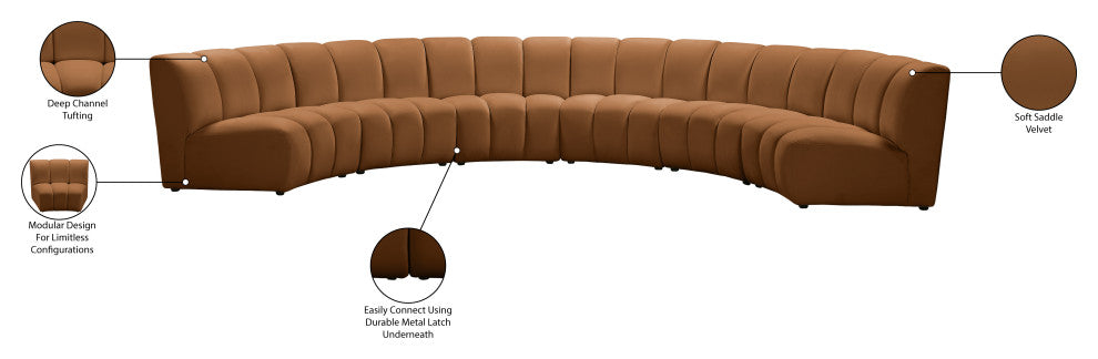 Infinity Channel Tufted Velvet Modular Chair, Saddle, 6 Piece