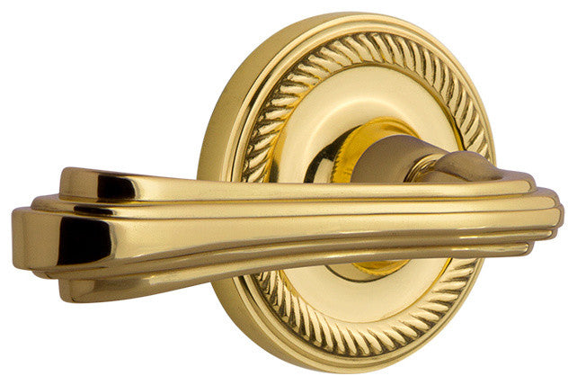 Rope Rose With Fleur Lever, Polished Brass, Passage, Left-Handed