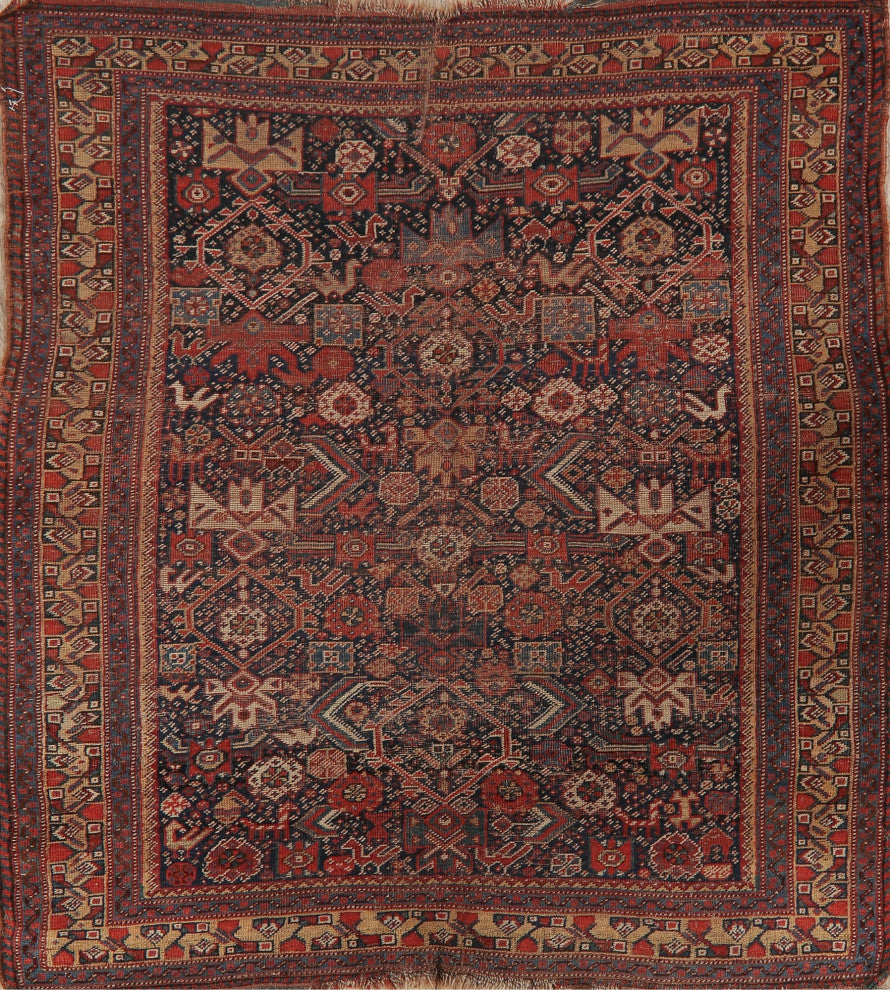 Consigned, Traditional Antique Oriental Hand-Knotted Persian Area Rug, Blue, 4x6