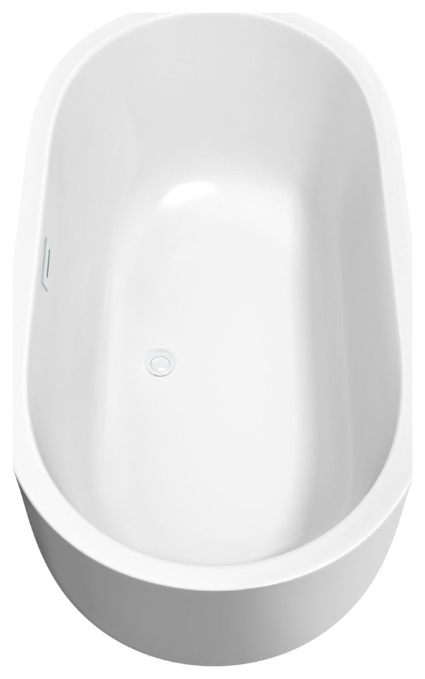 Juliette 60" Freestanding White Bathtub, Shiny White Drain and Overflow Trim
