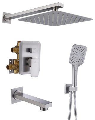 9inch Shower System Brushed Nickel Dual Head Waterfall Shower Bar System, Brushed Nickle