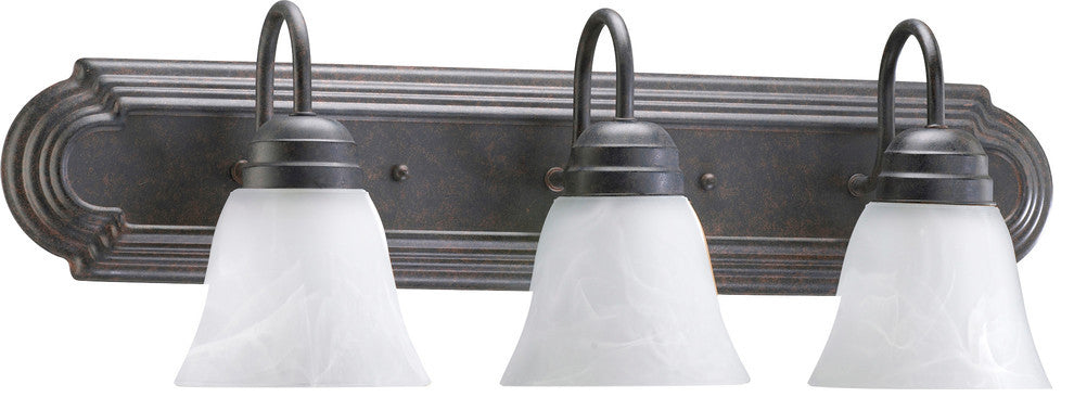 3-Light Vanity Fixture, Toasted Sienna With Faux Alabaster