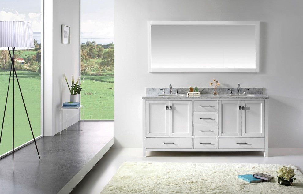 Caroline Avenue 72" Double Bathroom Vanity Set, White, Italian Carrara White