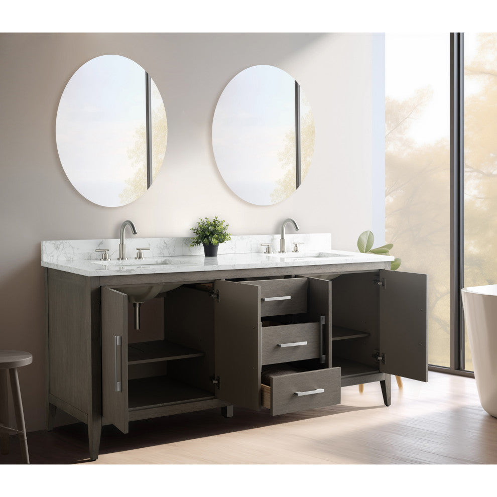 Vanity Art Bathroom Vanity With Sink, Driftwood Gray, 72", Double Sink, Brushed Nickel