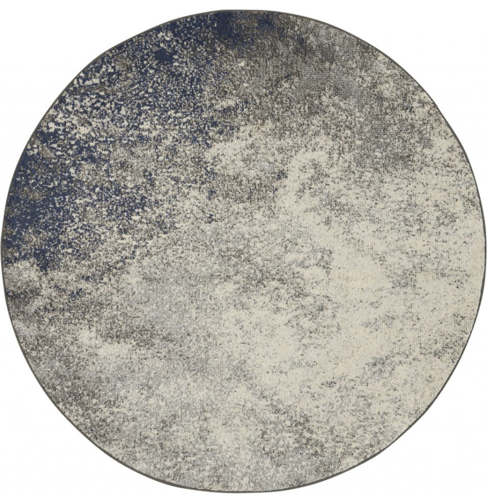 5' Gray And Ivory Round Abstract Power Loom Area Rug