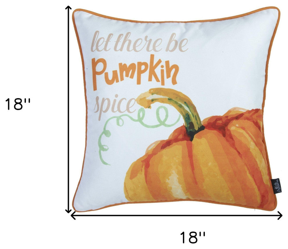 Set Of Four 18" Orange And White Pumpkin Spice Throw Pillow Covers