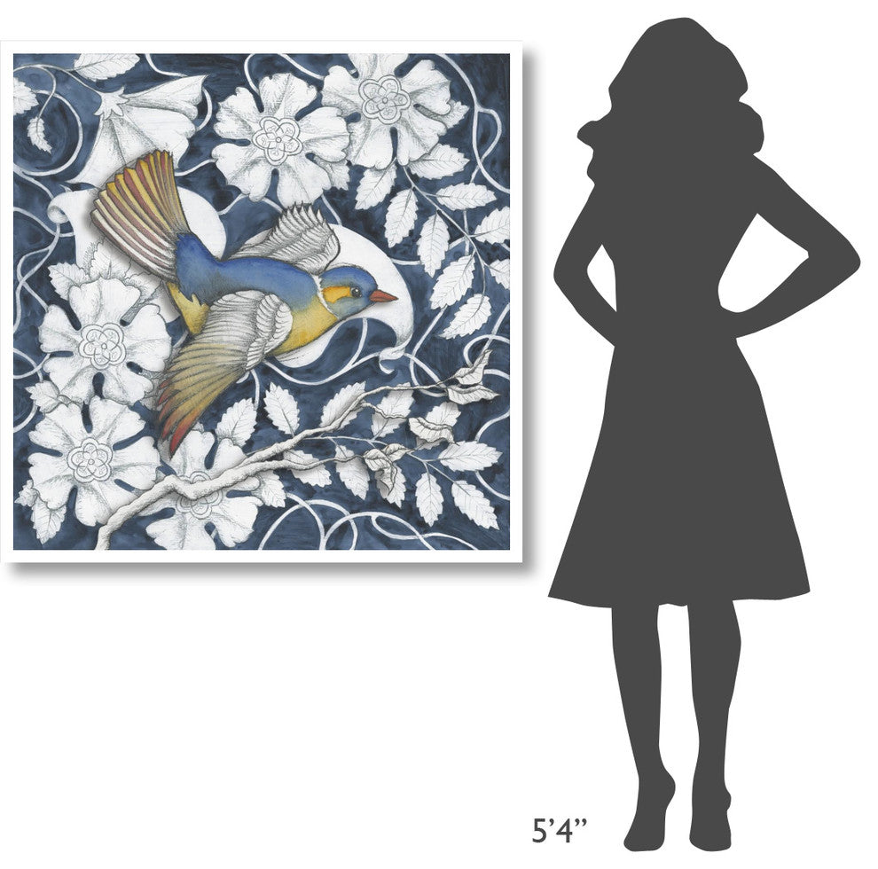 "Arts and Crafts Bird Indigo III" Digital Paper Print by Elyse DeNeige, 42"x42"