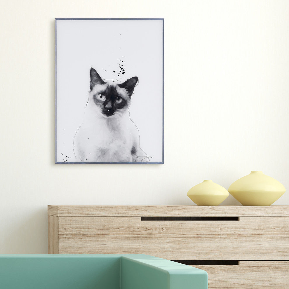 "Siamese" Black and White Cat Wall Art With Gunmetal Anodized Frame