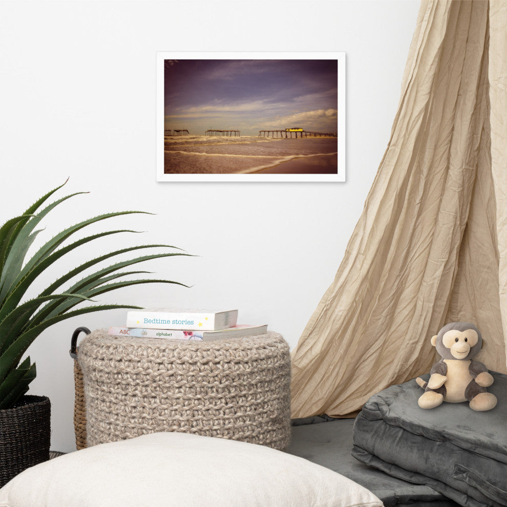 Aged View of Frisco Pier Coastal Framed Photo Paper Print, White, 12" X 18"