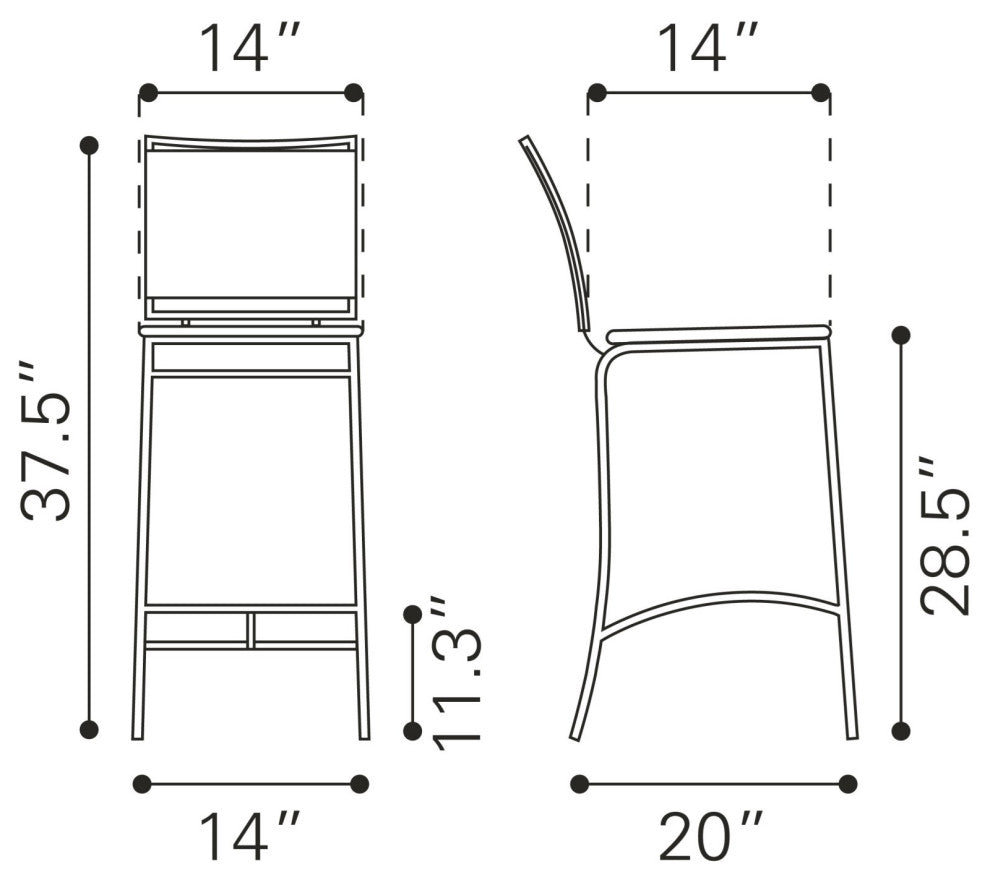 Bar Stool Chair Barstool, Set of 2, Faux Vinyl Leather, Steel, Black, Chrome