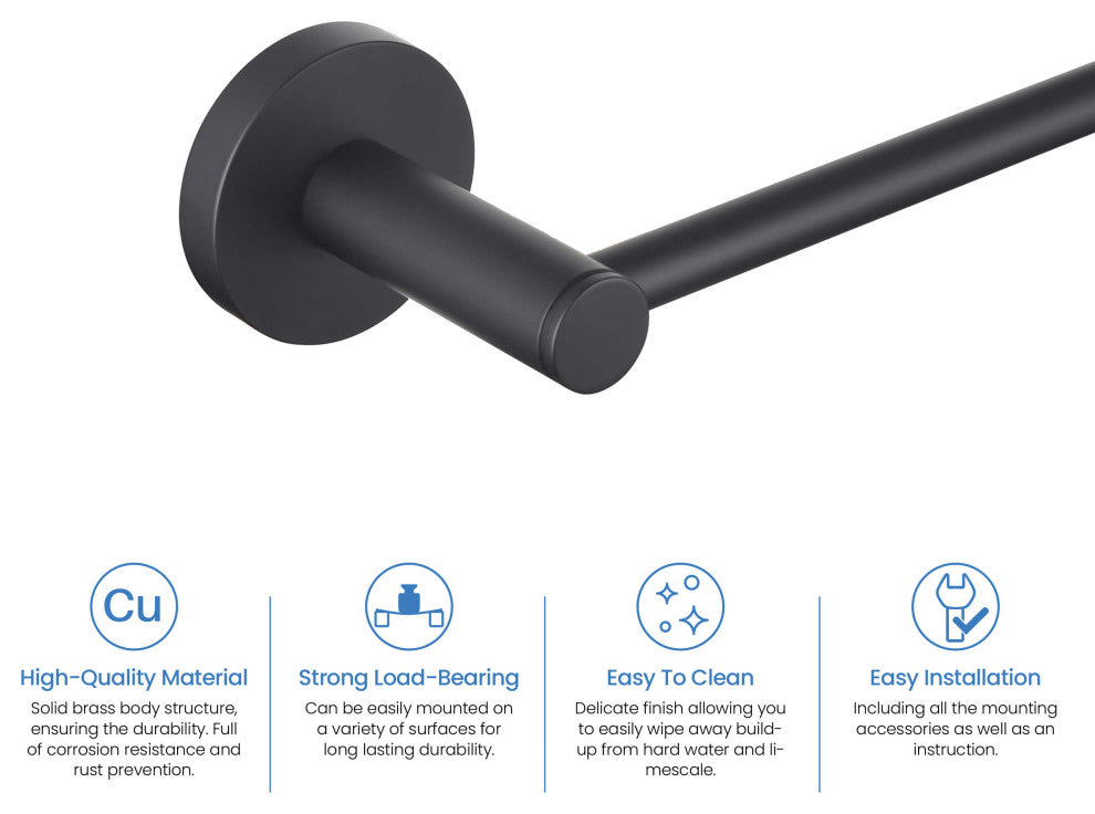 Circular 4-Piece Bathroom Hardware Set, Matte Black