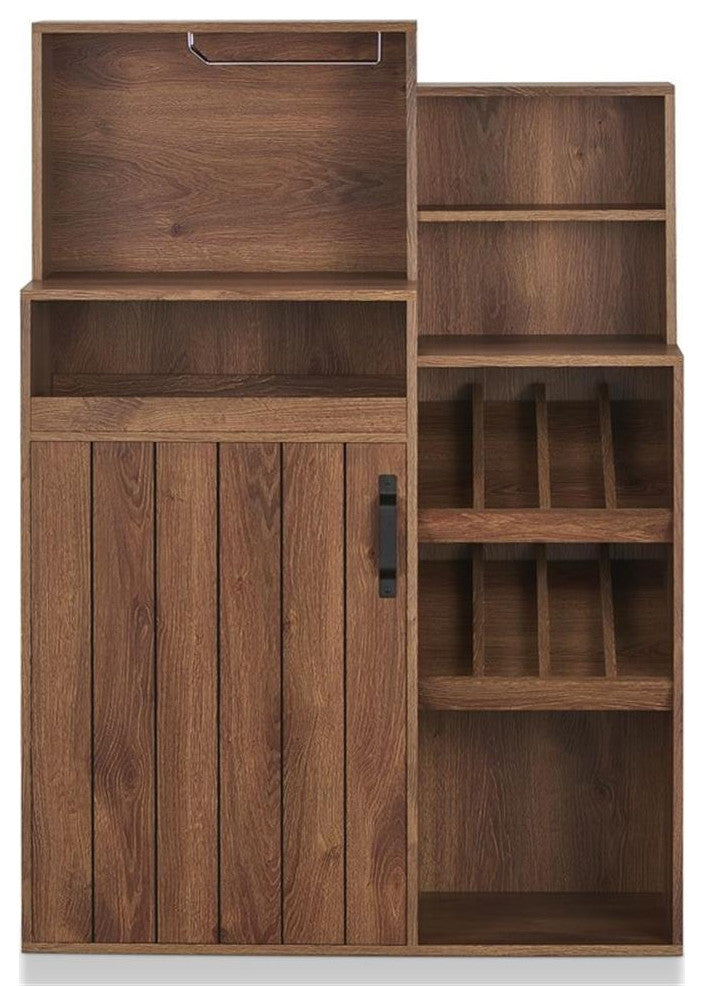 Furniture of America Dillan Wood Multi-Storage Bar Cabinet in Distressed Walnut
