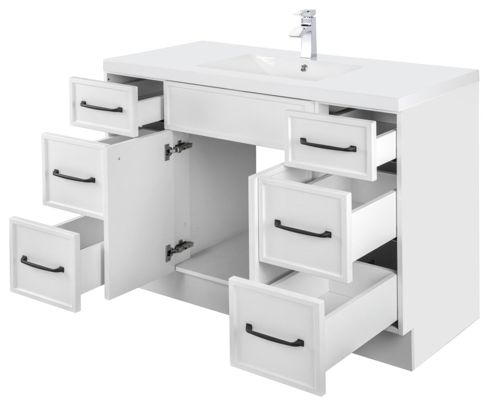 Manhattan Vanity, 1-Door 3-Drawer, White, 48", Single Bowl