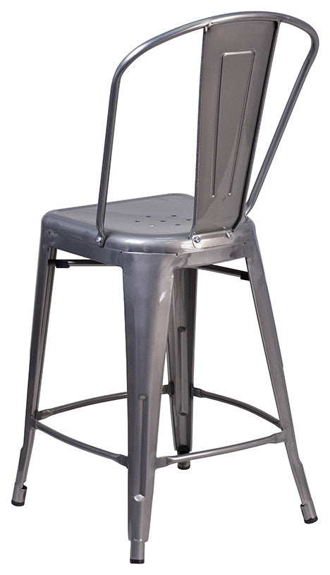 24'' High Clear Coated Counter Height Stool With Back