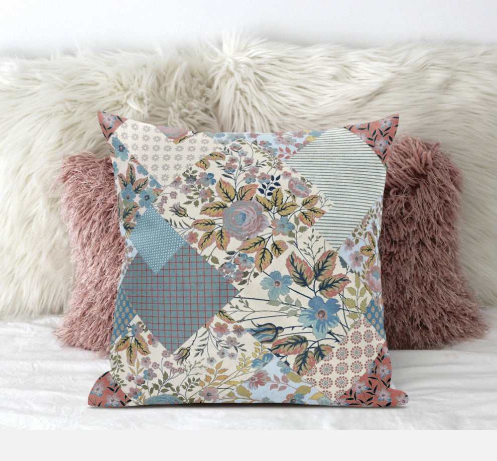 20" Gold Pink Floral Zippered Suede Throw Pillow