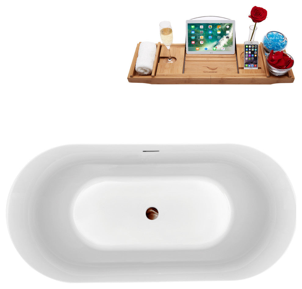 59'' Streamline N811BL Freestanding Tub, Tray, Internal Drain, Pop-Up: Oil Rubbe