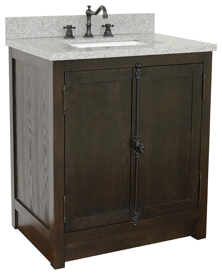 30" Single Vanity, Brown Ash, Gray Granite Top, Rectangle Sink