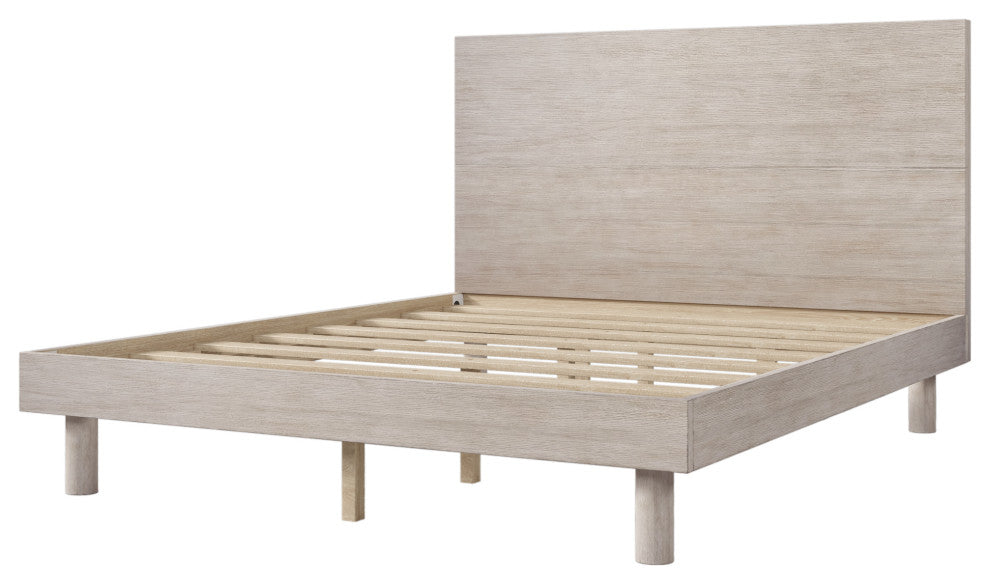Gewnee Modern Concise Style Solid Wood Grain Platform Bed Frame in Gray(Queen)