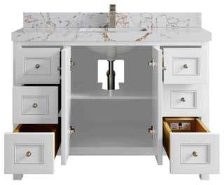 Nashville 48" Single Sink Bath Vanity, White 2" Viola Gold