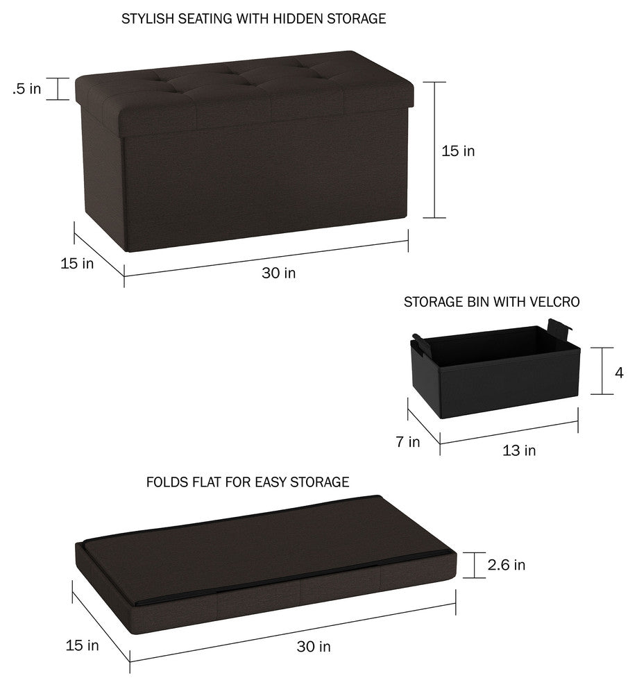 Lavish Home Large Ottoman Bench With Removable Bin, Brown
