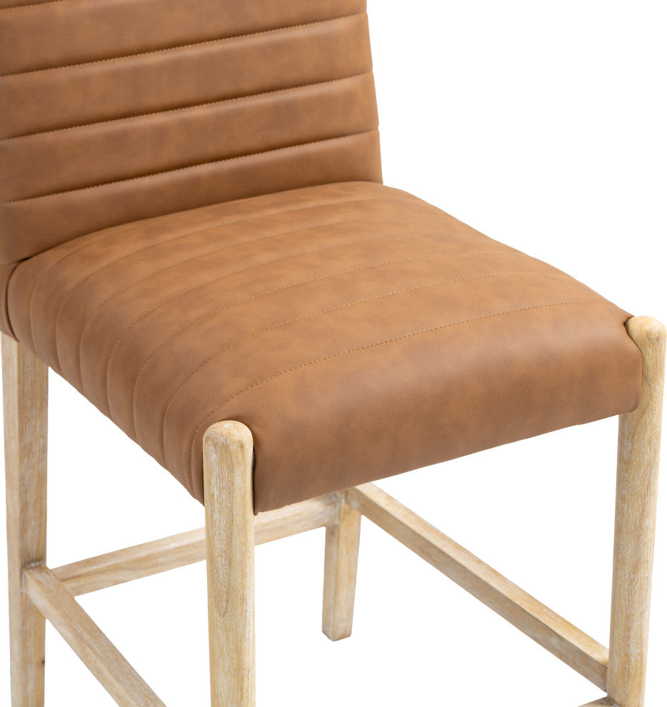 Aimee Upholstered Counter Stool, Cognac, Vegan Leather, Natural Oak Finish