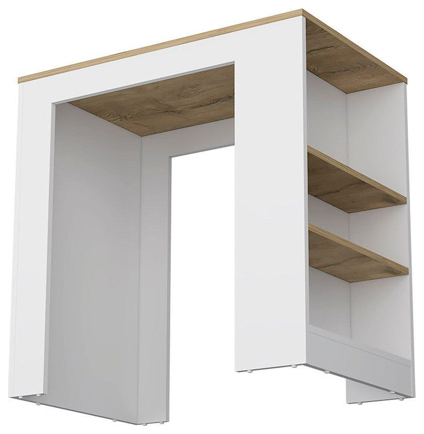 Harlan Kitchen Island With 3 Side Shelves, White/Macadamia
