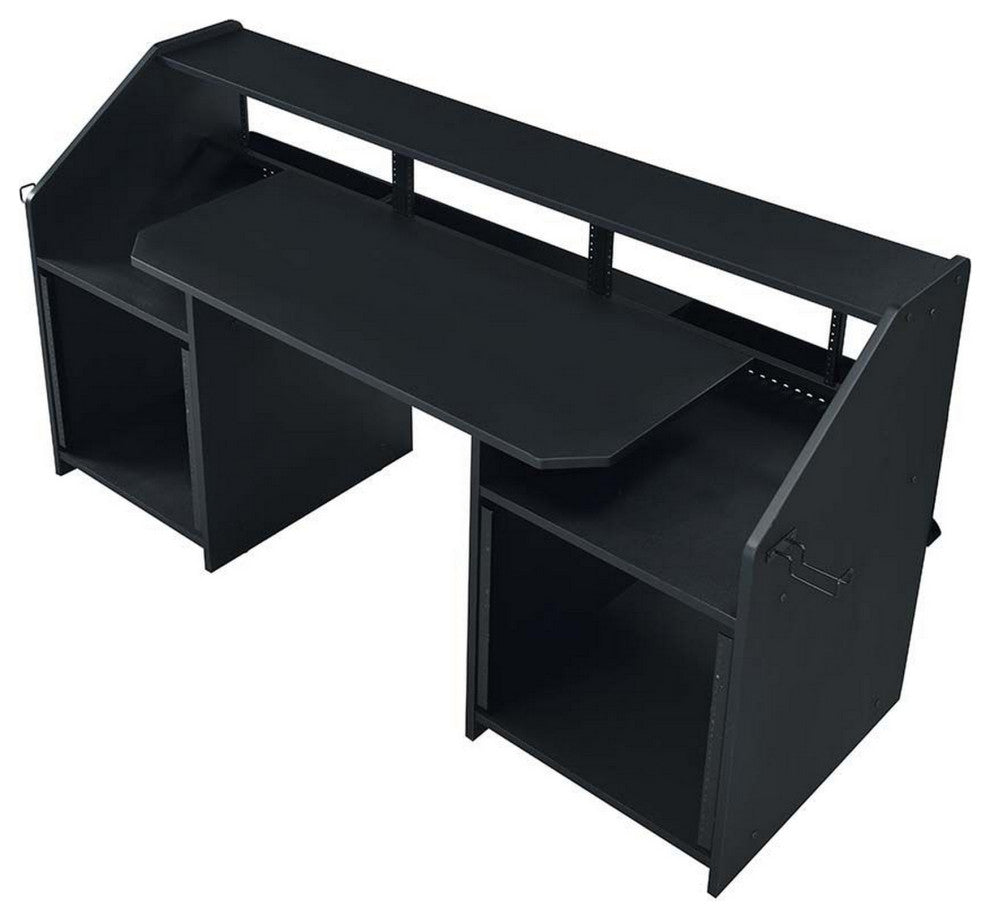 Benzara BM276204 Wood Music Studio Desk, Keyboard Tray, Monitor Top, Black