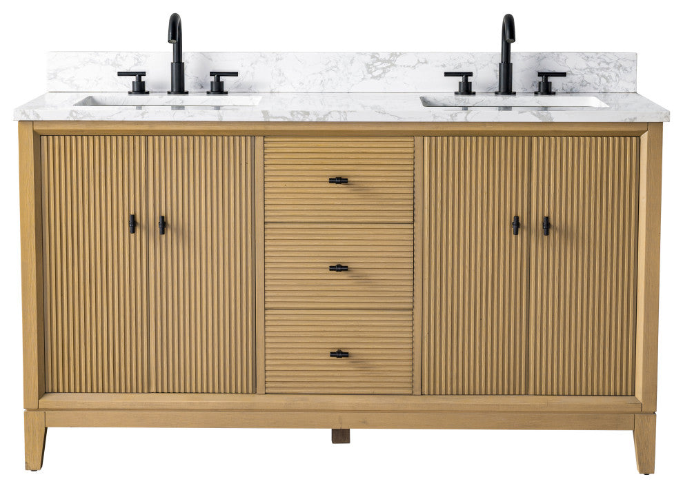 Vanity Art Bathroom Vanity with Engineered Marble Top and Sink, Walnut, 42", Matte Black