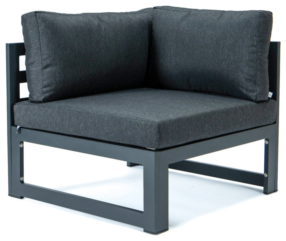LeisureMod Chelsea 7-Piece Outdoor Sectional With Fire Pit Table, Black