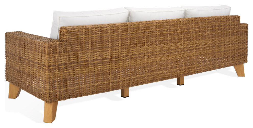 Safavieh Couture Indoor-Outdoor Margarita Wicker Patio Sofa, Natural/White