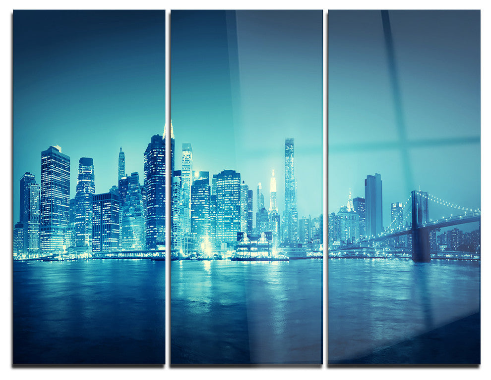 "Blue New York at Night" Digital Metal Wall Art, 3 Panels, 36"x28"