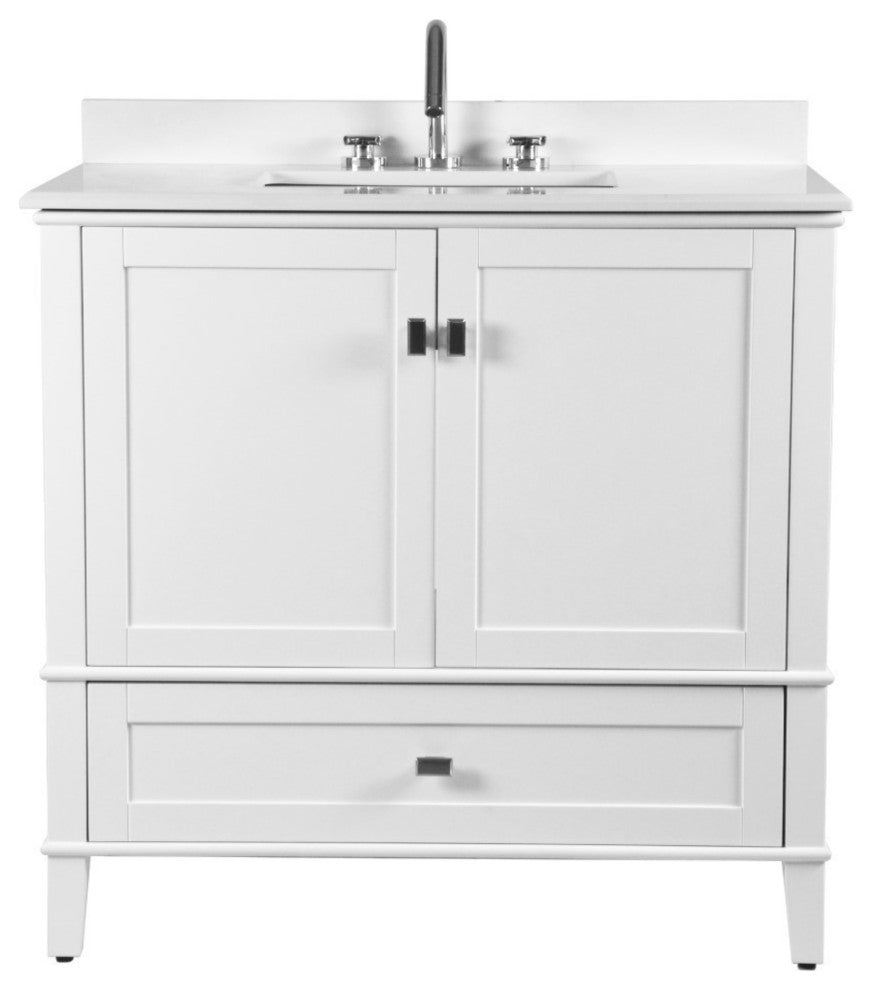 37" Single Vanity, White With Engineered Stone Top
