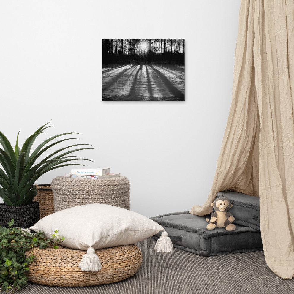 Primitive Wall Decor: Black & White Canvas Photo Print Winter Shadows, 18" X 24"